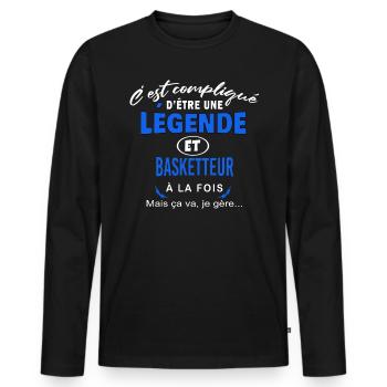 humour Légende et BASKETTEUR cadeau - T-shirt manches longues Premium bio Homme - noir - Devant - Nico (187cm)