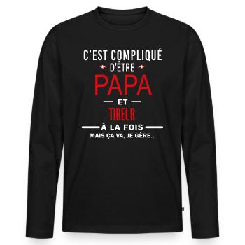 papa Et TIREUR cadeau citation - T-shirt manches longues Premium bio Homme - noir - Devant - Nico (187cm)