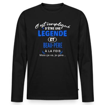 humour Légende et BEAU PÈRE cadeau - T-shirt manches longues Premium bio Homme - noir - Devant - Nico (187cm)
