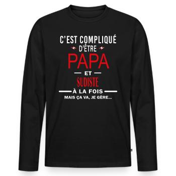 papa Et SUDISTE cadeau citation - T-shirt manches longues Premium bio Homme - noir - Devant - Nico (187cm)