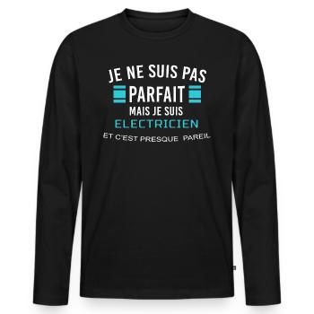 je ne suis pas parfait ELECTRICIEN - T-shirt manches longues Premium bio Homme - noir - Devant - Nico (187cm)