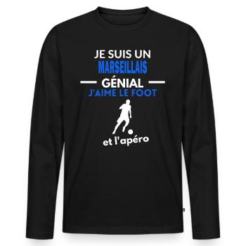 génial foot phrase drôle apéro MARSEILLAIS - T-shirt manches longues Premium bio Homme - noir - Devant - Nico (187cm)