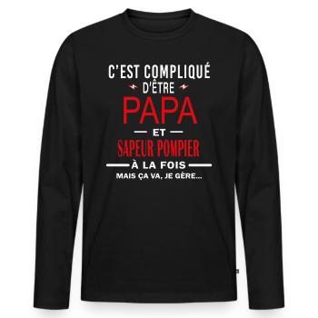 papa Et SAPEUR POMPIER cadeau citation - T-shirt manches longues Premium bio Homme - noir - Devant - Nico (187cm)