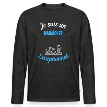 Je suis un Exceptionnel MARAÎCHER - T-shirt manches longues Premium bio Homme - anthracite chiné - Devant - Nico (187cm)