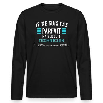 je ne suis pas parfait TECHNICIEN - T-shirt manches longues Premium bio Homme - noir - Devant - Nico (187cm)