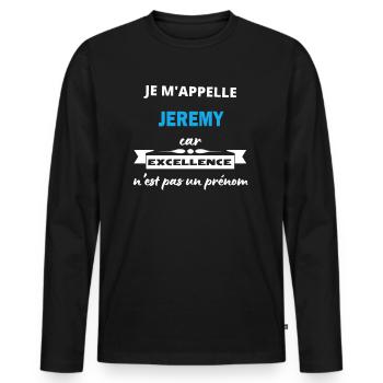Je m'appelle excellence Jeremy - T-shirt manches longues Premium bio Homme - noir - Devant - Nico (187cm)