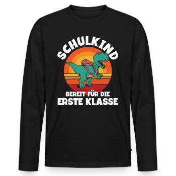 Dinosaurier Schulbeginn Schulanfänger Schulkind - Männer Premium Bio Langarmshirt - Schwarz - Vorne - Nico (187cm)