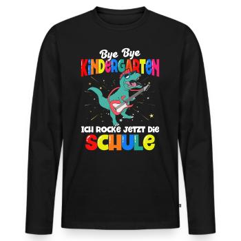 Dinosaurier Schulbeginn Schulanfänger Schulkind - Männer Premium Bio Langarmshirt - Schwarz - Vorne - Nico (187cm)