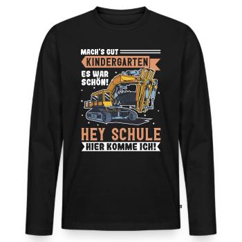 Bagger Schulbeginn Schulanfänger Schulkind - Männer Premium Bio Langarmshirt - Schwarz - Vorne - Nico (187cm)