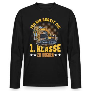 Bagger Schulbeginn Schulanfänger Schulkind - Männer Premium Bio Langarmshirt - Schwarz - Vorne - Nico (187cm)
