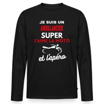 moto phrase drôle apéro AMBULANCIER citation - T-shirt manches longues Premium bio Homme - noir - Devant - Nico (187cm)