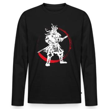 Samurai Japanischer Krieger Blutmond Design - Männer Premium Bio Langarmshirt - Schwarz - Vorne - Nico (187cm)