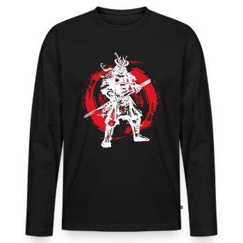 Samurai Japanischer Krieger Blutmond Design - Männer Premium Bio Langarmshirt - Schwarz - Vorne - Nico (187cm)