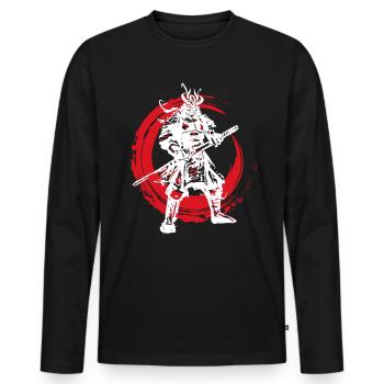 Samurai Japanischer Krieger Blutmond Design - Männer Premium Bio Langarmshirt - Schwarz - Vorne - Nico (187cm)