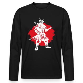 Samurai Japanischer Krieger Blutmond Design - Männer Premium Bio Langarmshirt - Schwarz - Vorne - Nico (187cm)