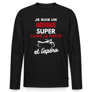 moto phrase drôle apéro ANÉSTHÉSISTE citation - T-shirt manches longues Premium bio Homme - noir - Devant - Nico (187cm)