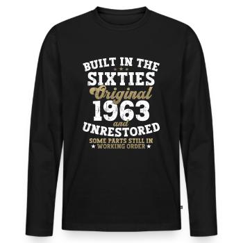 Built in the sixties 1963 59. Geburtstag Herren - Männer Premium Bio Langarmshirt - Schwarz - Vorne - Nico (187cm)