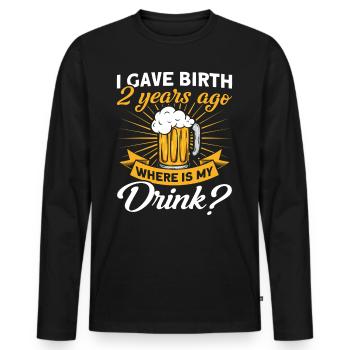 2. Geburtstag Bier Trinken Mutter Mama - Männer Premium Bio Langarmshirt - Schwarz - Vorne - Nico (187cm)