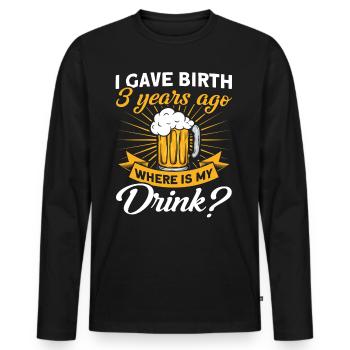 3. Geburtstag Bier Trinken Mutter Mama - Männer Premium Bio Langarmshirt - Schwarz - Vorne - Nico (187cm)