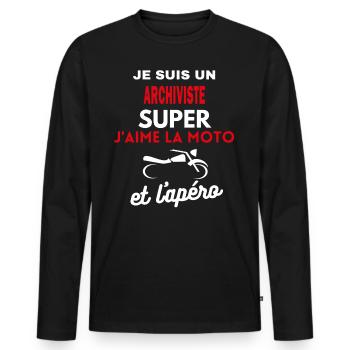moto phrase drôle apéro ARCHIVISTE citation - T-shirt manches longues Premium bio Homme - noir - Devant - Nico (187cm)