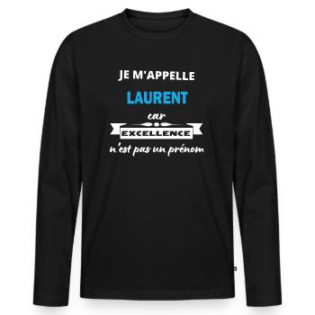Je m'appelle excellence Laurent - T-shirt manches longues Premium bio Homme - noir - Devant - Nico (187cm)