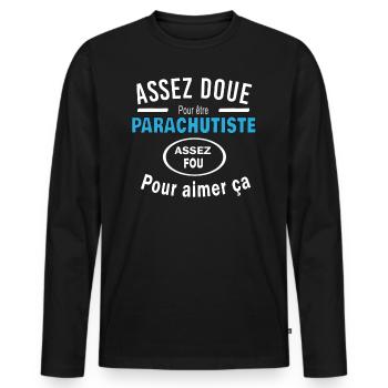 Assez doue pour etre PARACHUTISTE - T-shirt manches longues Premium bio Homme - noir - Devant - Nico (187cm)