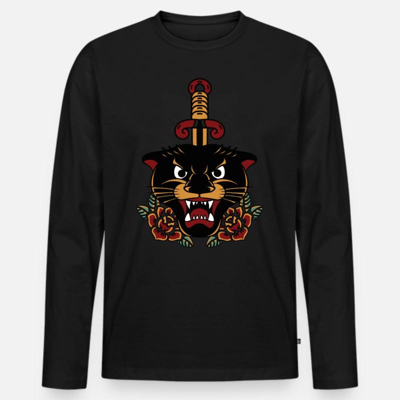 Old School Panther - Männer Premium Bio Langarmshirt - Schwarz