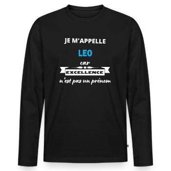 Je m'appelle excellence Leo - T-shirt manches longues Premium bio Homme - noir - Devant - Nico (187cm)