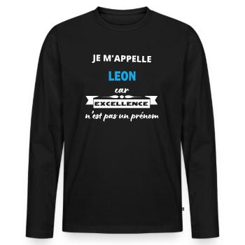 Je m'appelle excellence Leon - T-shirt manches longues Premium bio Homme - noir - Devant - Nico (187cm)