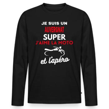 moto phrase drôle apéro AUVERGNAT citation - T-shirt manches longues Premium bio Homme - noir - Devant - Nico (187cm)