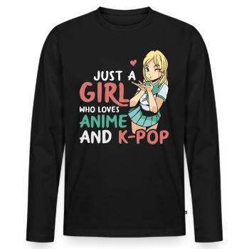 Juste une fille qui aime l’anime et la K-Pop - T-shirt manches longues Premium bio Homme - noir - Devant - Nico (187cm)