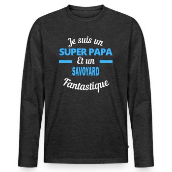 SUPER PAPA Fantastique SAVOYARD - T-shirt manches longues Premium bio Homme - anthracite chiné - Devant - Nico (187cm)
