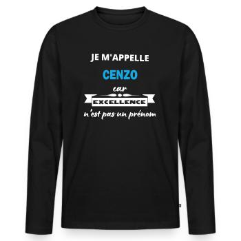 Je m'appelle excellence Cenzo - T-shirt manches longues Premium bio Homme - noir - Devant - Nico (187cm)