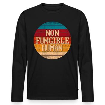 Vintage NFT Art Cypto Hommes Citation Non Fongible Humain - T-shirt manches longues Premium bio Homme - noir - Devant - Nico (187cm)