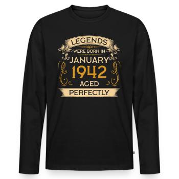 Legends est né anniversaire en janvier 1942 - T-shirt manches longues Premium bio Homme - noir - Devant - Nico (187cm)