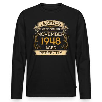 Legends Were Born birthday in November 1948 - Men's Premium Organic Long Sleeve Shirt - black - Front - Nico (187cm)