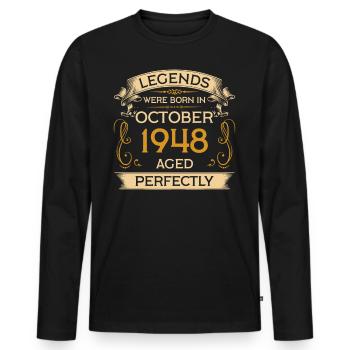 Birthday Legends were born in October 1948 - Men's Premium Organic Long Sleeve Shirt - black - Front - Nico (187cm)