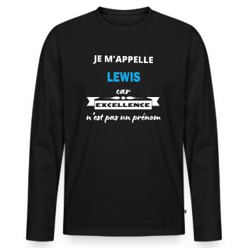 Je m'appelle excellence Lewis - T-shirt manches longues Premium bio Homme - noir - Devant - Nico (187cm)
