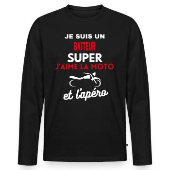 moto phrase drôle apéro BATTEUR citation - T-shirt manches longues Premium bio Homme - noir - Devant - Nico (187cm)