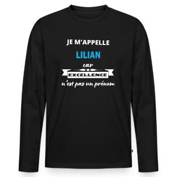 Je m'appelle excellence Lilian - T-shirt manches longues Premium bio Homme - noir - Devant - Nico (187cm)