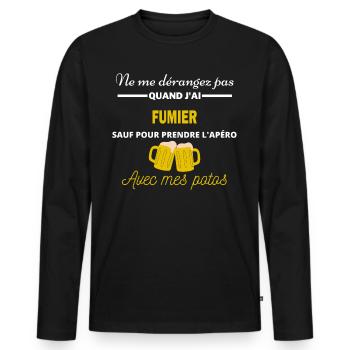 Ne me dérangez pas QUAND J'ai l'apéro fumier - T-shirt manches longues Premium bio Homme - noir - Devant - Nico (187cm)