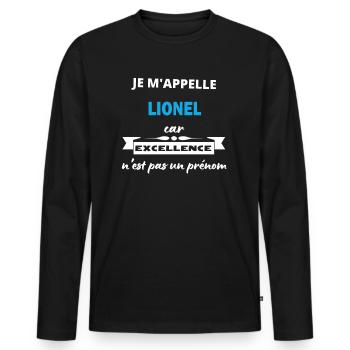 Je m'appelle excellence Lionel - T-shirt manches longues Premium bio Homme - noir - Devant - Nico (187cm)