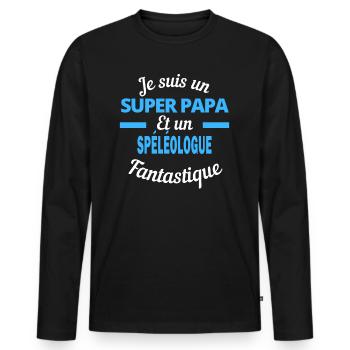 SUPER PAPA Fantastique SPÉLÉOLOGUE - T-shirt manches longues Premium bio Homme - noir - Devant - Nico (187cm)
