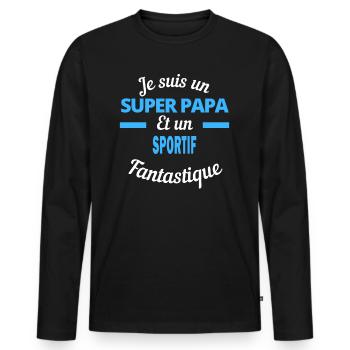 SUPER PAPA Fantastique SPORTIF - T-shirt manches longues Premium bio Homme - noir - Devant - Nico (187cm)