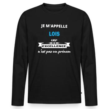 Je m'appelle excellence Lois - T-shirt manches longues Premium bio Homme - noir - Devant - Nico (187cm)