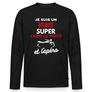 moto phrase drôle apéro BOTANISTE citation - T-shirt manches longues Premium bio Homme - noir - Devant - Nico (187cm)
