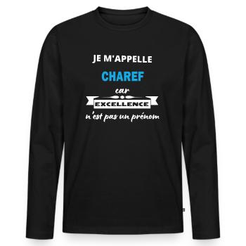 Je m'appelle excellence Charef - T-shirt manches longues Premium bio Homme - noir - Devant - Nico (187cm)