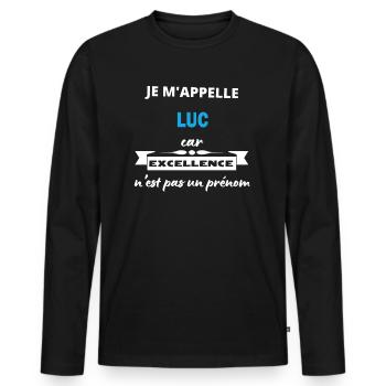 Je m'appelle excellence Luc - T-shirt manches longues Premium bio Homme - noir - Devant - Nico (187cm)