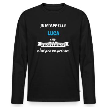 Je m'appelle excellence Luca - T-shirt manches longues Premium bio Homme - noir - Devant - Nico (187cm)