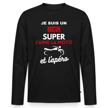 moto phrase drôle apéro BRETON citation - T-shirt manches longues Premium bio Homme - noir - Devant - Nico (187cm)
